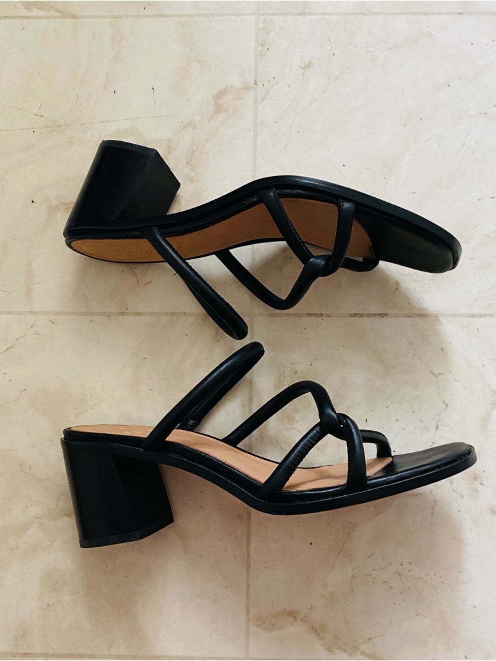 $138 Madewell Tayla Black Leather Block Heels Square Toe Slides Sandals Size 8.5 - Picture 3 of 14